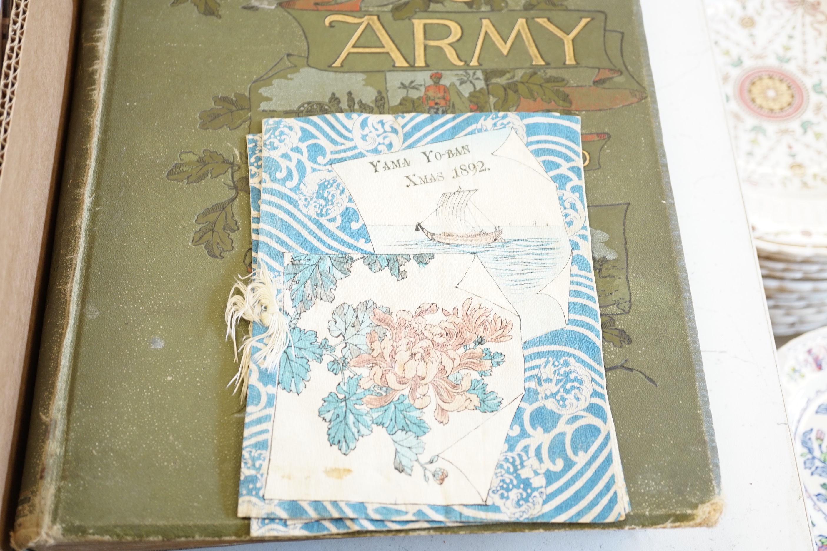 A photograph album with musical mechanism, two printed menus, 1892 and 1893 and four publications